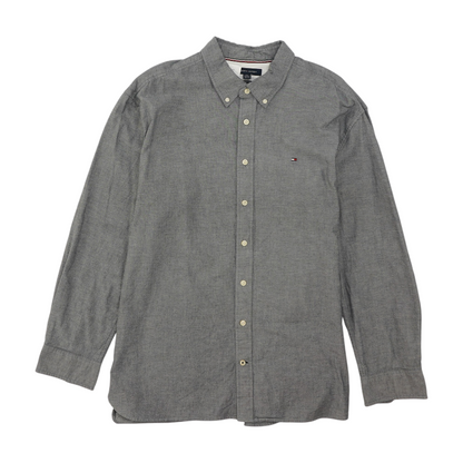Gray Solid Long Sleeve Button Down
