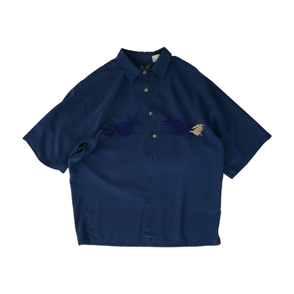 Navy Solid Short Sleeve Button Down