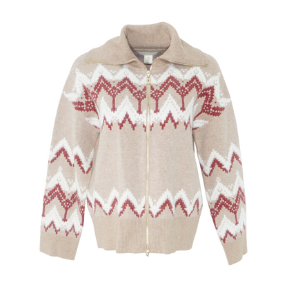 Beige Abstract Cardigan Sweater
