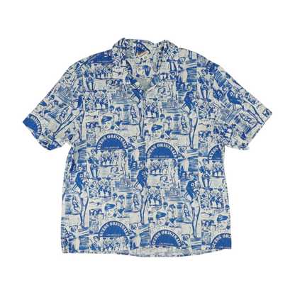 Blue Graphic Short Sleeve Button Down