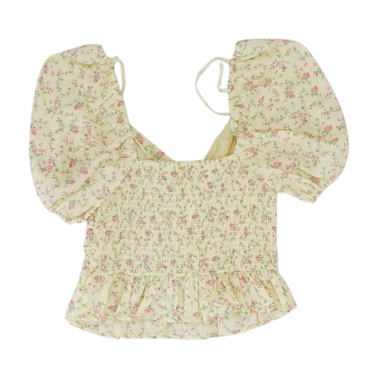 Yellow Floral Cropped Blouse