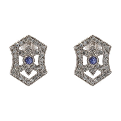 5/8 Ct 14K White Gold Deco Stye Tanzanite With Diamond Statement Earrings