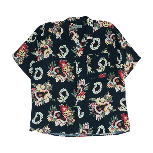 Black Floral Short Sleeve Button Down
