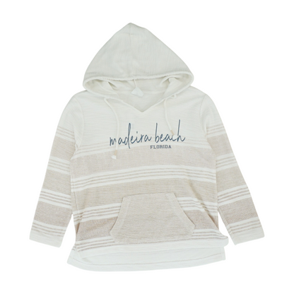 White Striped Hoodie Pullover