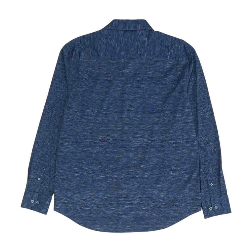 Blue Solid Long Sleeve Button Down