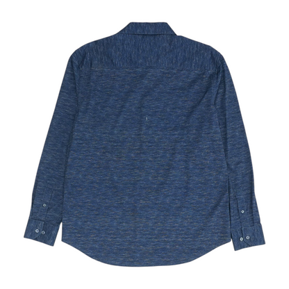 Blue Solid Long Sleeve Button Down