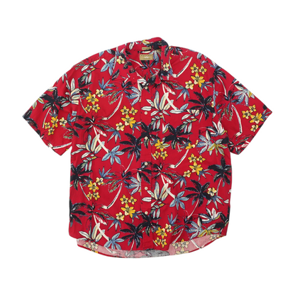 Vintage Red Floral Short Sleeve Button Down
