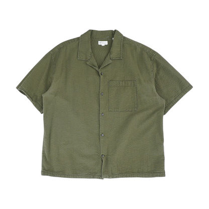 Green Solid Short Sleeve Button Down