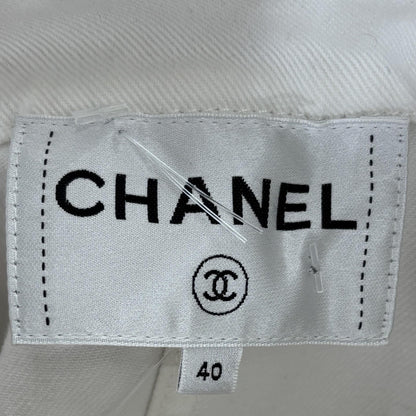 Spring 2021 White Embossed Interlocking CC & Camellia Accent Denim Jacket