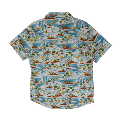 Blue Graphic Short Sleeve Button Down