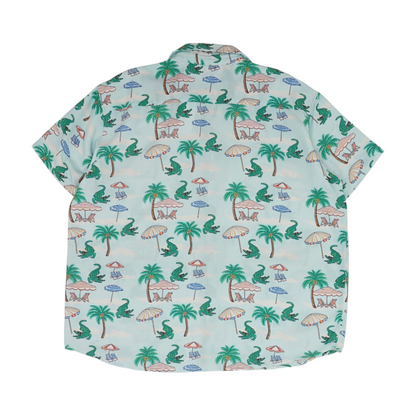 Blue Graphic Short Sleeve Button Down