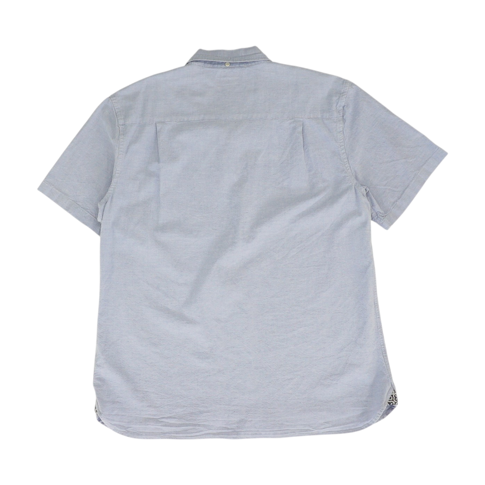 Blue Solid Short Sleeve Button Down
