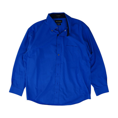 Blue Solid Long Sleeve Button Down