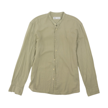 Green Solid Long Sleeve Button Down