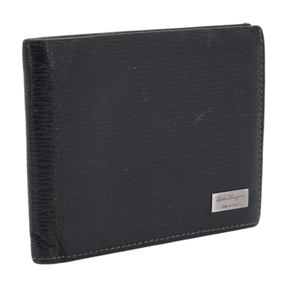 Textured Leather Bifold Wallet with Metallic Logo Plate