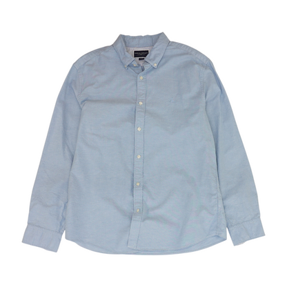 Blue Solid Long Sleeve Button Down