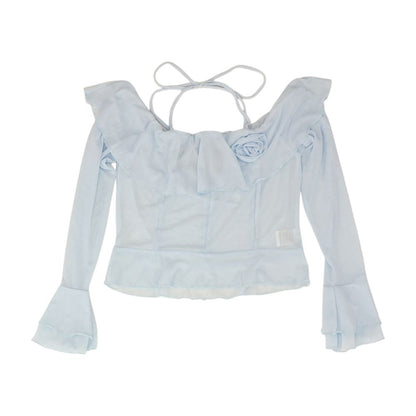 Blue Solid Long Sleeve Blouse