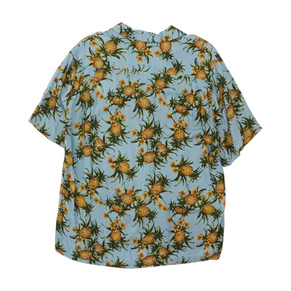 Blue Graphic Short Sleeve Button Down