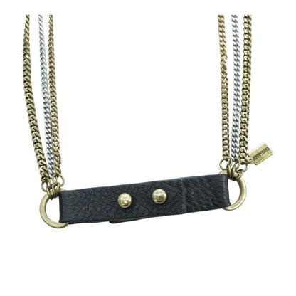 Multi Chain Strands With Leather Strap Necklace