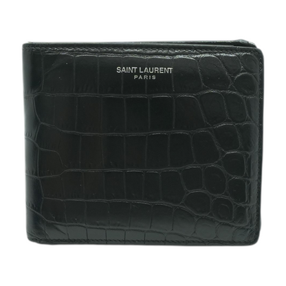 Black Paris East/West Wallet in Crocodile Embossed Leather