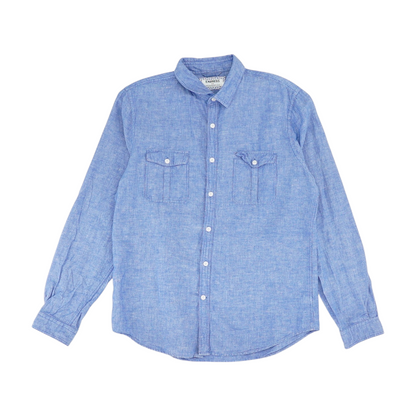 Blue Solid Long Sleeve Button Down