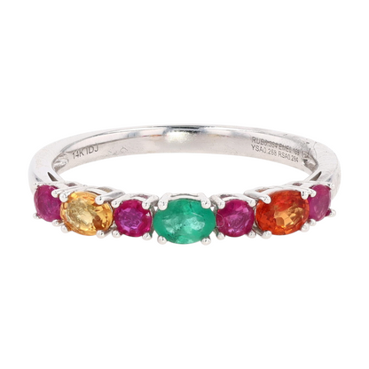 14K White Gold Multi Gem Band Ring