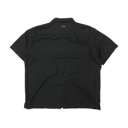 Black Solid Short Sleeve Button Down