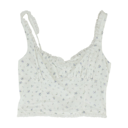 White Floral Cropped Blouse