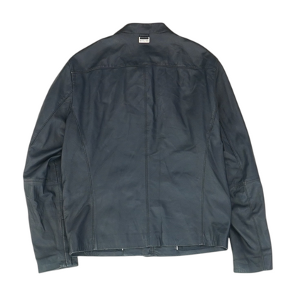 Navy Solid Leather Coat