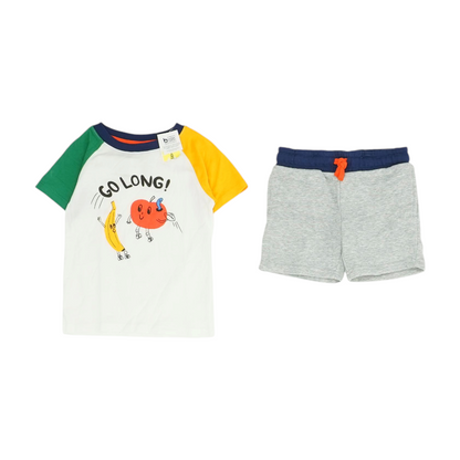 White Color Block Short Sleeve Set