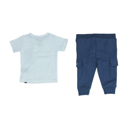 White Color Block Short Sleeve Set