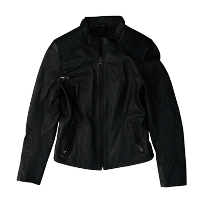 Navy Solid Leather Jacket