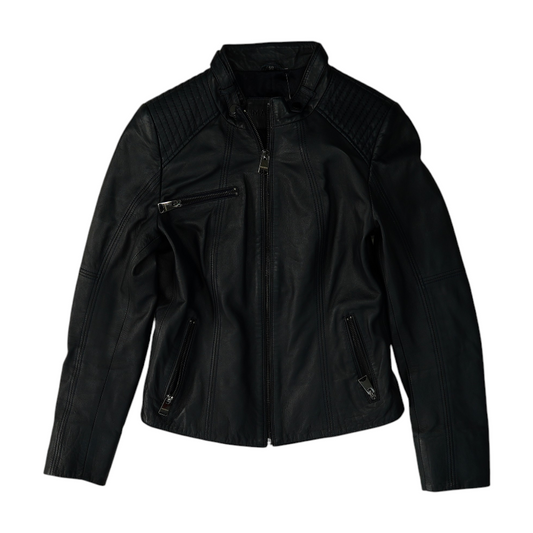 Navy Solid Leather Jacket