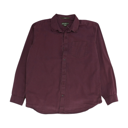 Maroon Solid Long Sleeve Button Down