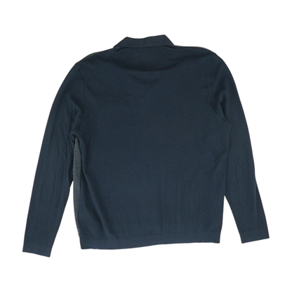 Navy Geometric Long Sleeve Polo