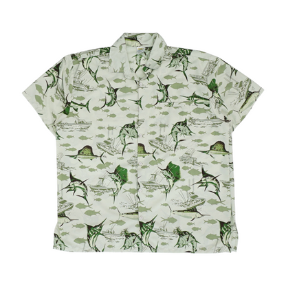 Green Graphic Short Sleeve Button Down