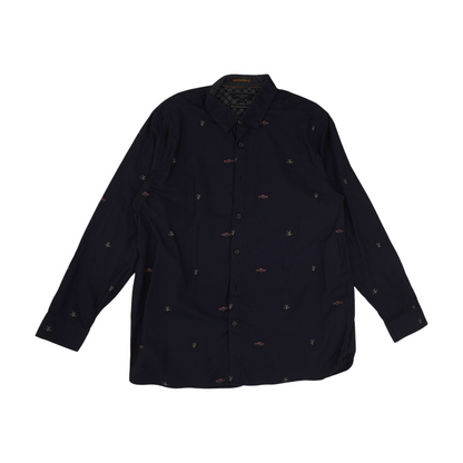 Navy Print Long Sleeve Button Down