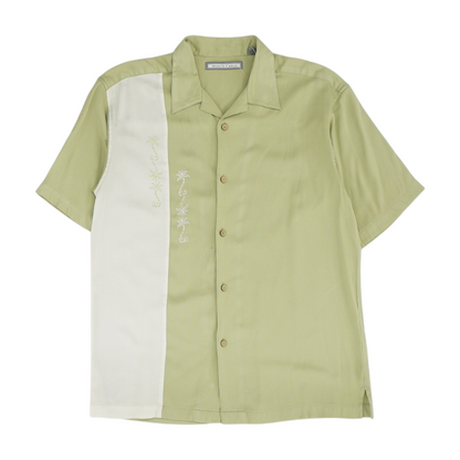 Green Solid Short Sleeve Button Down