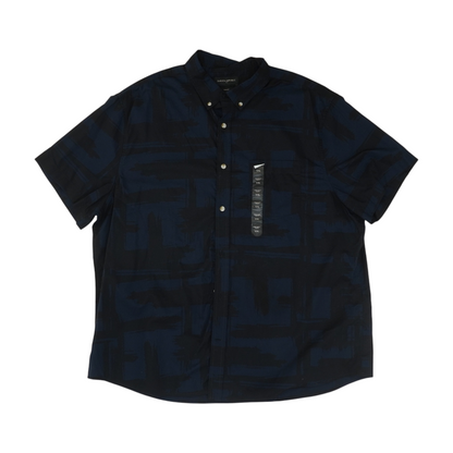 Navy Abstract Short Sleeve Button Down