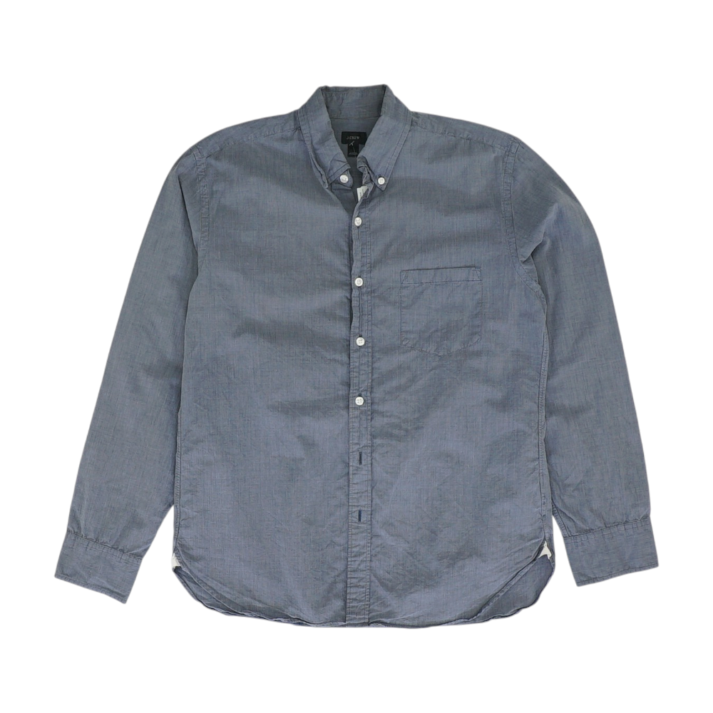 Blue Solid Long Sleeve Button Down