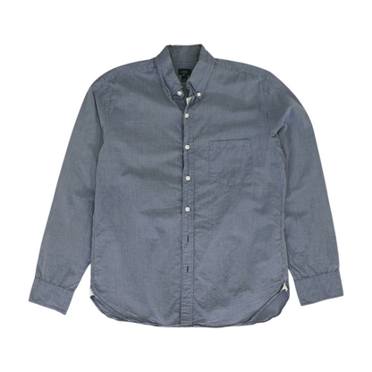 Blue Solid Long Sleeve Button Down