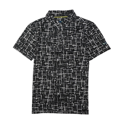 Black Print Short Sleeve Polo