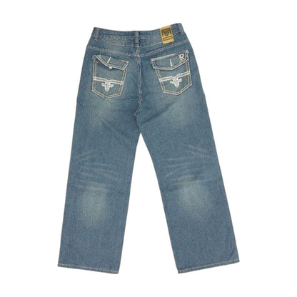 Blue High Rise Straight Leg Jeans