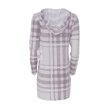 Gray Plaid Cardigan Sweater