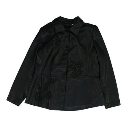Black Solid Faux Leather Jacket