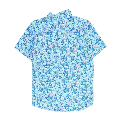 Blue Graphic Short Sleeve Button Down