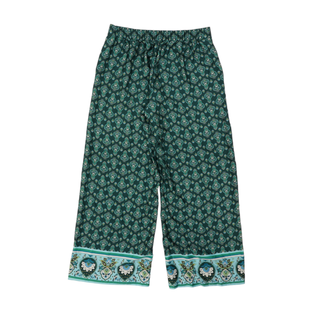 Green Paisley Wide Leg Pants