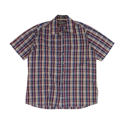 Vintage Navy Plaid Short Sleeve Button Down