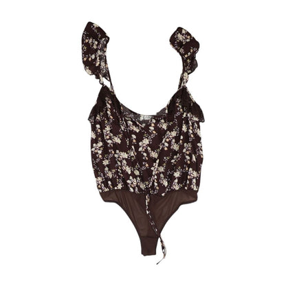 Brown Floral Sleeveless Blouse