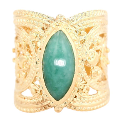 14K Gold Open Work Cigar Band With Marquise Green Cab Center
